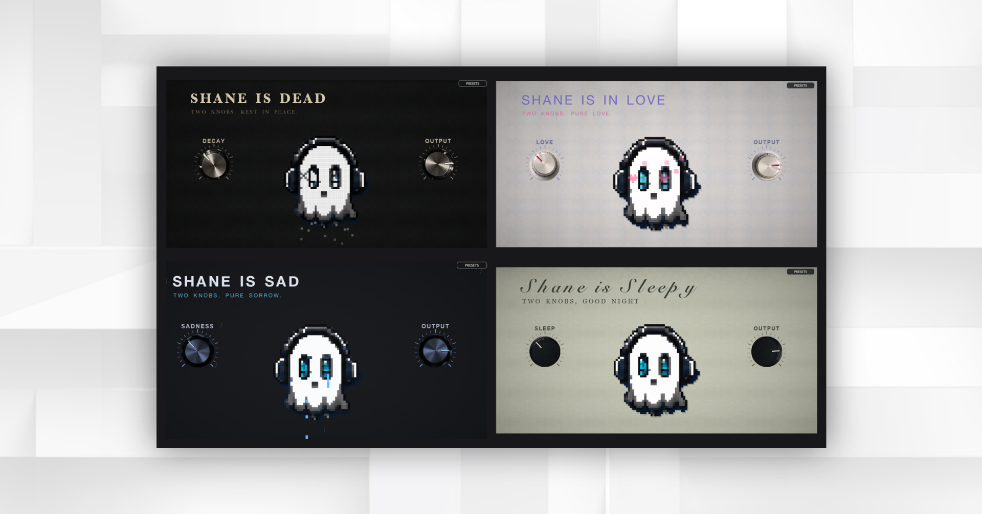 prod. Shane releases four free one-knob effect plugins: Shane Is Dead, Shane Is In Love, Shane Is Sad and Shane Is Sleepy.
